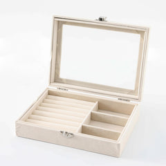 Homestic Pack of 1 Velvet Jewelry Box Organizer | Jewelry Storage Box | Jewelry Organizer | Showcase Holder Dresser Organizer for Earring Necklace Bracelet Ring | YXX-018 | White