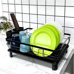 Kuber Industries Iron Kitchen Rack with Utensil Basket Drainer | Dish Drainer Basket for Kitchen | Multipurpose Kitchen Stand | Large Capacity Stand for Kitchen | Space Saving Kitchen Items | Black