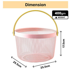 Homestic Metal Mesh Basket for Storage with wooden handle | 400 Gm | Fruit Basket for Kitchen | Kitchen Organizer | Baskets for Organizing Home & Kitchen | Pink | Multipurpose