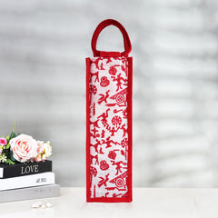 Heart Home Bottle Bag | Jute Carry Bag | Water Bottle Cover | Wine Bottle Bag | Reusable Bottle Bag with Handle | Bottle Bag for Office | Warli-Print Gift Bag | Red