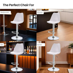 Kuber Industries Revolving Curvy Bar Stool Chair for Kitchen with Footrest & 360 Swivel | 32 inch Height Adjustable High Chair for Breakfast Counter & Cafeteria | High Bar Chair | White