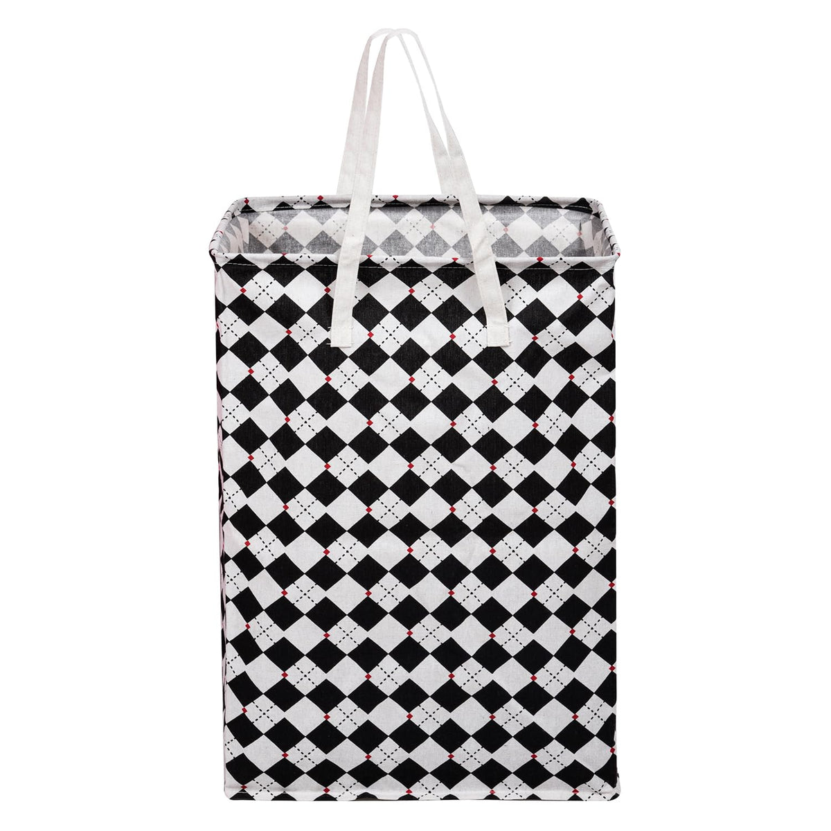Kuber Industries Laundry Basket | Check Laundry Basket | Canvas Storage Bag with Handles | Clothes Storage Basket for Home | Toy Storage Basket | 75 LTR | Large | Black