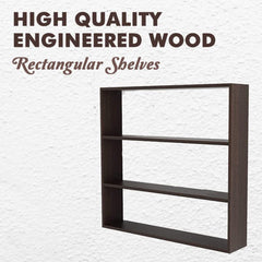 Heart Home 3 Tier Sturdy & Long-Lasting Wooden Wall Mount Wooden Wall Shelf for Bedroom & Living Room | Furniture Hanging Wall Rack Shelf for Decor & Kitchen | Brown