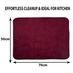 Kuber Industries Dish Dry Mat | Microfiber Drying Mat | Kitchen Drying Mat | Self Dish Dry Mat | Water Absorbent Kitchen Mat | Embossed Dish Dry Mat | 50x70 | Pack of 3 | Maroon