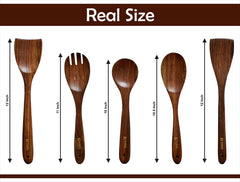 Urbane Home Sheesham Handicrafts Wooden Serving and Cooking Spoons | No Harmful Polish | Naturally Non-Stick | Wood Brown Spoons Kitchen Utensil | Handmade Spatula Set of 5