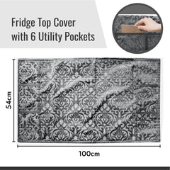 Heart Home Fridge Top Cover | Fridge Top Cover with Pockets | Refrigerator Top Cover for Kitchen | Fridge Top Cover with 6 Utility Pockets | Velvet Fridge Top Cover | Gray