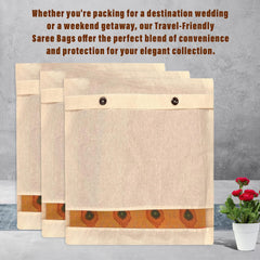 Heart Home Saree Bags | Clothes Bags for Storage | Cotton Wardrobe Organizer | Mesh Window Cloth Storage Bags Set | Single Packing Saree Cover with Button | Pack of 25 | Cream
