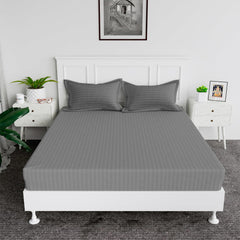 Kuber Industries Double Bedsheet with 2 Pillow Covers | 144 TC Glace Cotton Bedsheet | Satin Striped Bedsheet for Home | Hotel | Bedroom | 90x100 Inch | Gray
