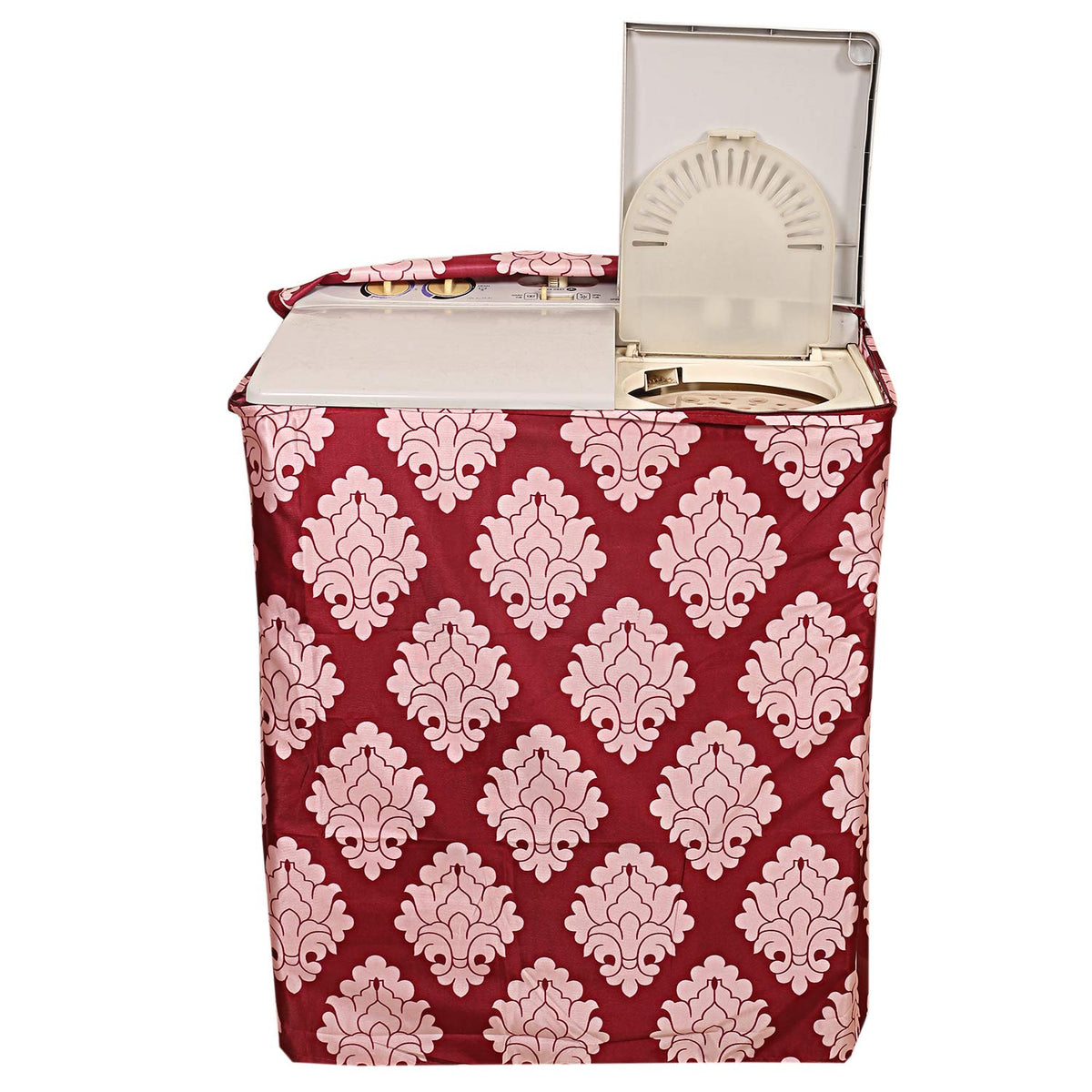 Kuber Industries Floral Design Cotton Top Load Semi Automatic Washing Machine Cover - Maroon