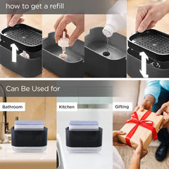 Heart Home 2 in 1 Press Soap Dish for Kitchen with Sponger Holder | 300 ml | Hollow Design | Durable & Smooth Body | Soap Dispenser for Bathroom & Kitchen | Dishwashing Liquid Dispenser | Black