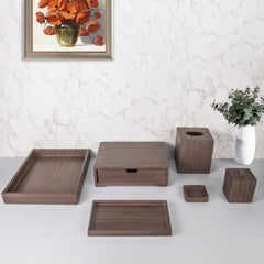 Urbane Home Premium 6 Pc Poly Resin Bathroom Accessories Set - Soap Dish, Towel Tray, Cotton Swab Box, Tissue Box, Tray & Amenity Box | Moisture-Resistant, Non-Fragile, Scratch-Proof | Brown