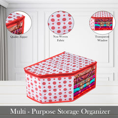 Heart Home Blouse Cover | Clothes Storage Bag | Zipper Wardrobe Organizers | Non-Woven Clothes Organiser | Side Transparent Blouse Organizer | Dot-Design | Pack of 12 | Red