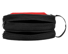 Kuber Industries Canvas Toiletry Organizer|Portable & Durable Carrying Strip Travel Shaving Doop Kit with 2 Zipper ComparMants and Fornt Zipper Pack of 2 (Black)