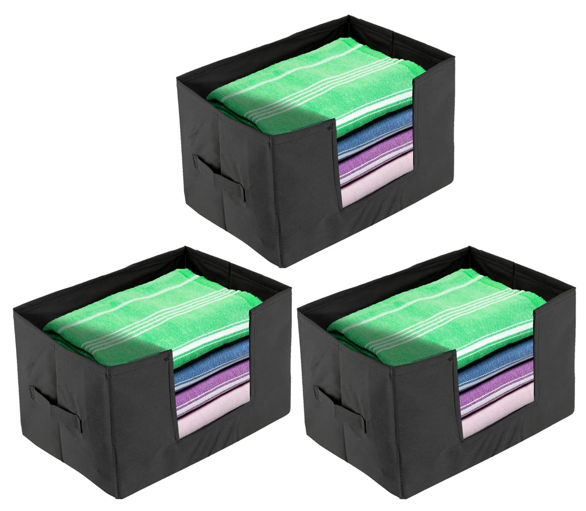 Heart Home Multiuses Non-Woven Closet Organizer, Storage Bin, Shelf Storage Oragnizer With Handle- Pack of 3 (Black)-HS43HEARTH26355