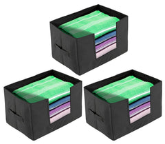 Heart Home Multiuses Non-Woven Closet Organizer, Storage Bin, Shelf Storage Oragnizer With Handle- Pack of 3 (Black)-HS43HEARTH26355
