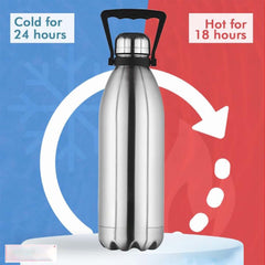 Kuber Industries 1500 ml Flask LeakProof Hot & Cold Stainless Steel Water Bottle with Handle | Shatterproof Insulated Thermos Water Bottle for Adults,Office & Home | Silver