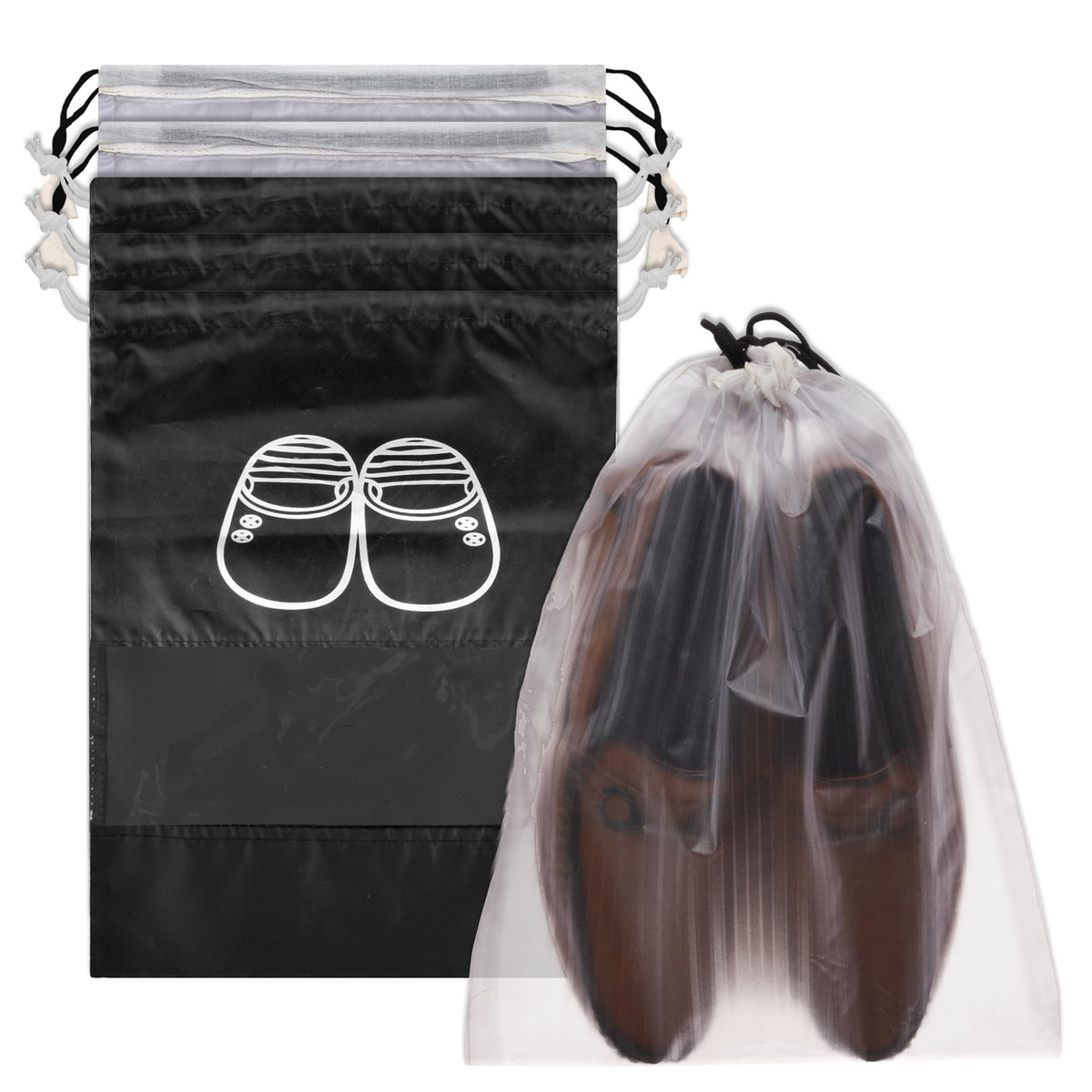 Heart Home Shoe Cover | Travel Shoe Storage Bags | Polyester Storage Bags | Drawstring Shoe Cover | Clear Transparent Shoe Storage Organizer | Pack of 6 | Multi