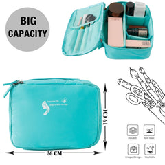 Kuber Industries Cosmetic Storage Case|Makeup Kit Box for Women|Pouch for Home & Travel|Two Compartment|Zipper Closure (Blue)