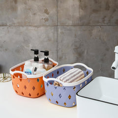 Kuber Industries Pack of 4 Multipurpose Storage Basket | Rhombic | Bathroom Kitchen Dressing table |Toiletry Organizer Bin for Holding Soap, Shampoo,Cosmetics | MC2437 | Light Grey, Orange|