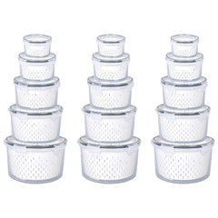Kuber Industries 15 Pcs Food Containers | Round Storage Box for Fridge | Vegetable Fruit Strainer Basket | Refrigerator Storage Box | Containers With Airtight Lid | HXP00288 | Transparent | Pack of 3
