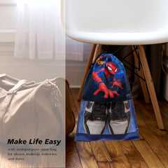 Heart Home Marvel Spiderman Shoe Cover | Travel Shoe Storage Bags | Polyester Storage Bag | Drawstring Shoe Cover | Shoe Organizer with Clear window | Pack of 12 | Navy Blue