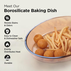 Urbane Home 700ml Borosilicate Glass Baking Tray | Yellow Microwave Oven Safe Utensils | Oval Bread Moulds for Baking | Dishwasher & Freezer Safe | Multipurpose use Serving Tray
