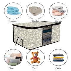 Heart Home Underbed Storage Bag | Clothes Storage Organizer | Blanket Cover with Clear Window | Zipper Closure & Handle Cloth Organizer | Flower-Design | Large | Pack of 3 | Black