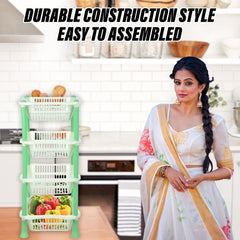 Heart Home Storage Basket | Plastic 4 Layer Square Storage Basket | Storage Rack for Kitchen | Multi-Layer Vegetable Rack | Fiesta Floor-Standing Rack | Green