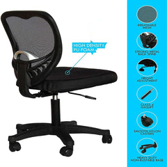Kuber Industries Ergonomic Office Chairs for Work From Home | Comes with Manual Height Adjustable, Armrest & 2D Lumbar Support | Comfy Study Chair for Students with Wheels | Black