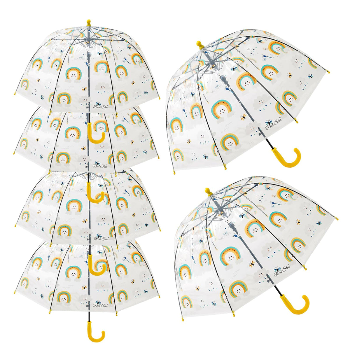 Kuber Industries Transparent Umbrella For Men & Women|Automatic Umbrella For Rain-Pack of 6 (Yellow)