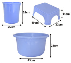 Kuber Industries 3 Pieces Plastic Tub, Dustbin & Stool Set (Blue)
