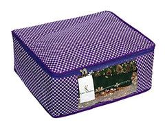 Heart Home Cotton 4 Pcs Hathkadi Print Saree Cover (Dark Blue & Purple) CTHH11380