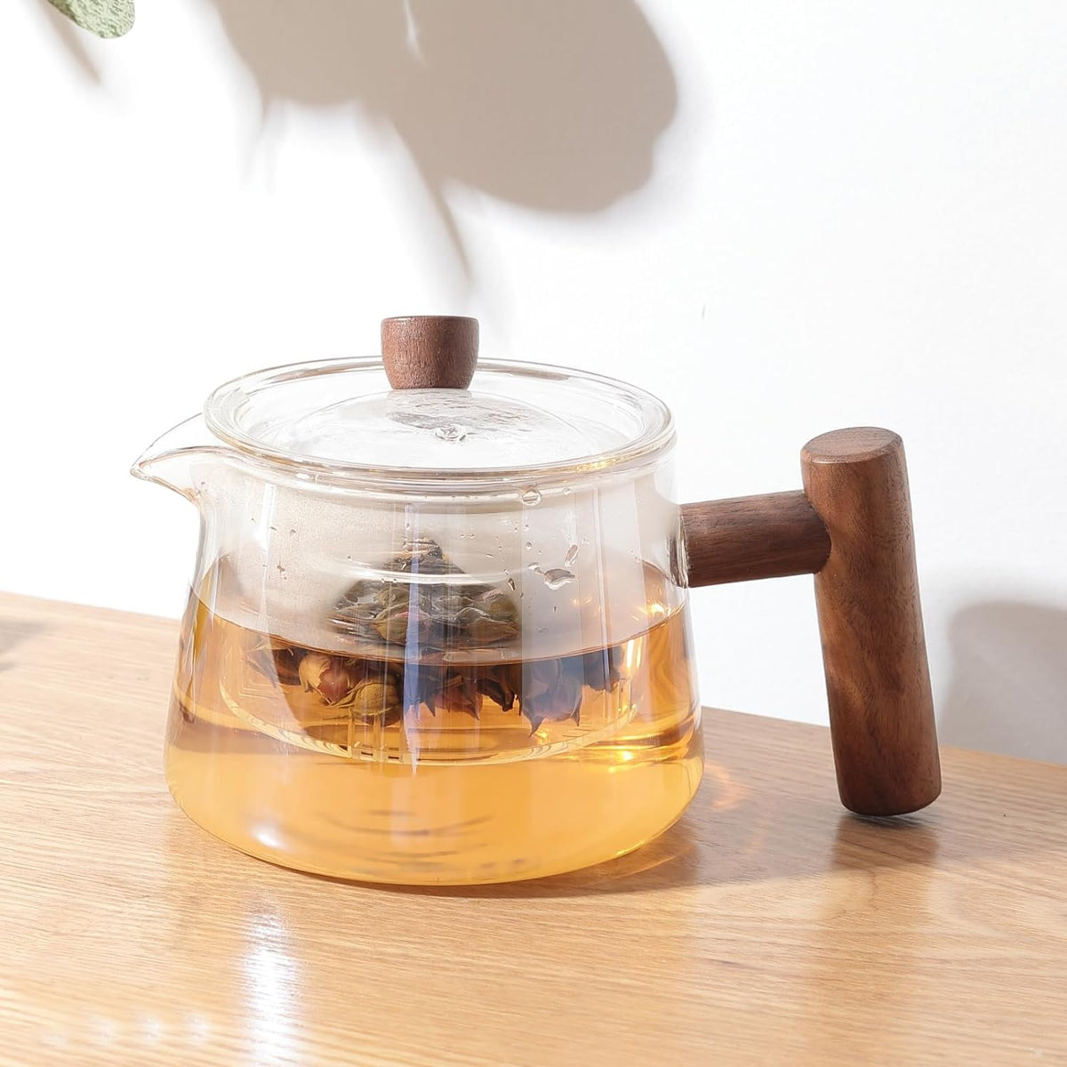 Homestic 520ml Glass Jug with Bamboo Lid, Leakproof & Heat Resistant | Pitcher for Water Juice Iced Coffee Brew Tea Cold Drinks Lemonade | Housewarming Gift | Transparent Serviceware Jug