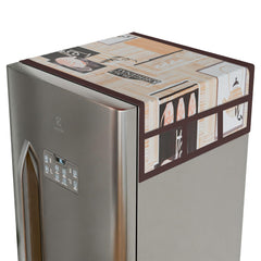 Heart Home Fridge Top Cover | Fridge Top Cover with Pockets | Refrigerator Cover for Kitchen | Reversable Fridge Top Cover with 6 Utility Pockets | Kettle-Design Fridge Cover | Brown