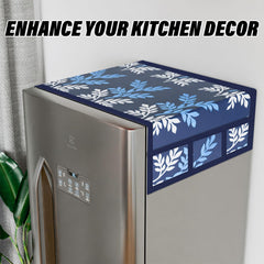 Heart Home Fridge Top Cover & Handle Cover Set | Fridge Top & Handle Cover Set | Refrigerator Cover & Handle Cover Combo Set | Leaf Kniting Fridge & Handle Cover | Blue