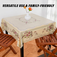Heart Home Table Cover | PVC Dining Table Cover | Table Cloth | Center Table Cover | Table Cover for Kitchen Table | Alloy Table Cover for Hall Décor | 54 Inch | Cream