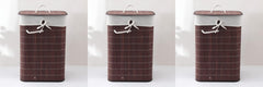 Kuber Industries Bamboo Basket With Lid|Foldable Laundry Basket For Clothes|Durable Rope Handles & Removable Bag|Dark Brown| (Pack Of 3)