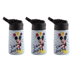 Kuber Industries 350 ml Insulated Water Bottle | Mickey Kids Water Bottle | Stainless Steel Kids Water Bottle | Water Bottle with Push-Button Flip Lid | Bottle For School | Sky Blue | Pack of 3
