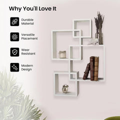 Kuber Industries Wooden 4 Intersecting Wall Mount Wooden Wall Shelf for Bedroom & Living Room | DIY Assembly Book Shelves for Home Library | Wall Rack Shelf for Decor | White