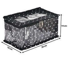 Heart Home Dot Printed Laminated PVC Multipurpose Jewellery Organizer With 10 Tranasparent Pouches- Pack of 2 (Black)-45HH04