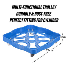 Kuber Industries Cylinder Stand|Unbreakable Plastic Gas Cylinder Stand|LPG Cylinder Stand|Gas Trolly|Square Shape Cylinder Trolley with Wheels|Pack of 2 (Blue)