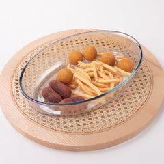 Heart Home 1600 ml Borosilicate Glass Baking Tray | Transparent Microwave Oven Safe Utensils | Oval Bread Moulds for Baking | Dishwasher & Freezer Safe | Multipurpose use Serving Tray