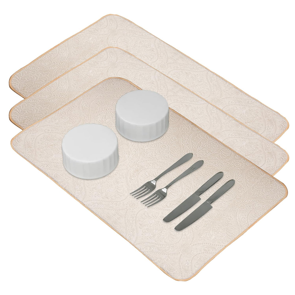 Heart Home Dish Dry Mat | Microfiber Drying Mat | Kitchen Drying Mat | Self Dish Dry Mat | Water Absorbent Kitchen Mat | Embossed Dish Dry Mat | 38x50 | Pack of 3 | Cream