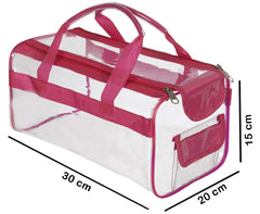 Kuber Industries Large Size Transparent Cosmetic Bag, Shoes Bag,Travel Toiletry Bag, with Sturdy Zipper and 1 External Pocket-Set of 2 (Pink & Red) (F_26_KUBMART017060)