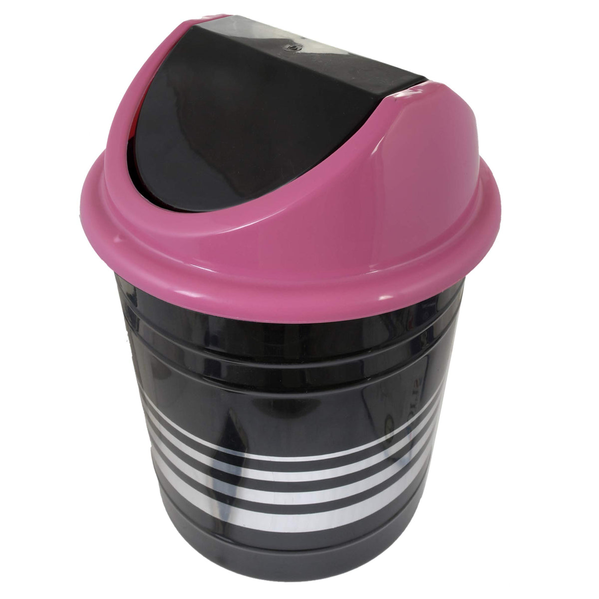 Kuber Industries Plastic Medium Size Swing Dustbin/Swing Garbage Bin/Waste Bin, 10 Liters (Black & Pink)-KUBMART10233