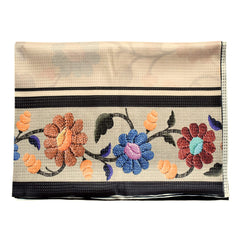 Kuber Industries Flower Printed Cotton 6 Seater Dinning Table Cover- 60"x90" (Sand)-50KM01743