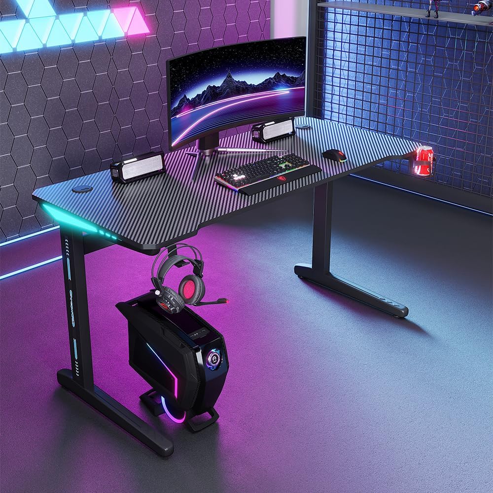 Kuber Industries Ergonomic Table for Work, Study & Games with Earphone Hook & Cup Holder | Portable Standing Gaming Desk & Laptop Tables for Work from Home & Office | D21061400B-Black