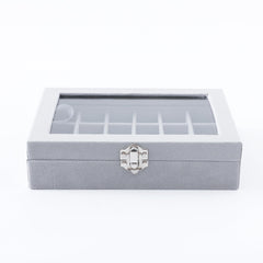 Kuber Industries 24 Grids Velvet Jewelry Box Organizer | Jewelry Storage Box | Jewelry Organizer | Showcase Holder Dresser Organizer for Earring Necklace Bracelet Ring | Pack of 3 | YBLG03 | Grey