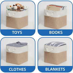 Kuber Industries Foldable Storage Basket|Polyester Toy Storage Bin|Wardrobe Organizer For Clothes (Dark Brown & Cream) (Pack Of 4)