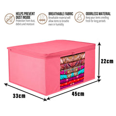 Heart Home Saree Cover | Zip Closure Saree Cover | Clothes Storage Bag | Wardrobe Organiser for Suit | Transparent Window Saree Cover | Plain Saree Cover | 9 inch | Pack of 9 | Pink